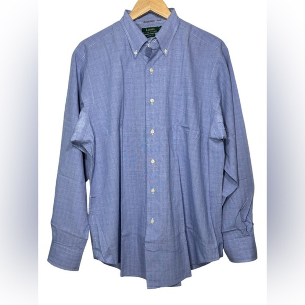 Lauren Ralph Lauren‎ Dress Shirt Size 16.5 34/35 Pocket Button Long Sleeve Blue